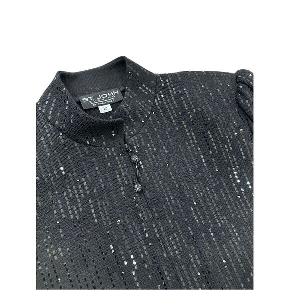St. John Evening Black Sequined Jacket - Picture 4 of 11